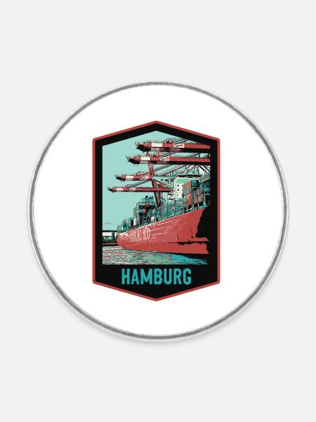 Hamburger Hafen und seine Schiffe - Runder Kühlschrankmagnet - Weiß