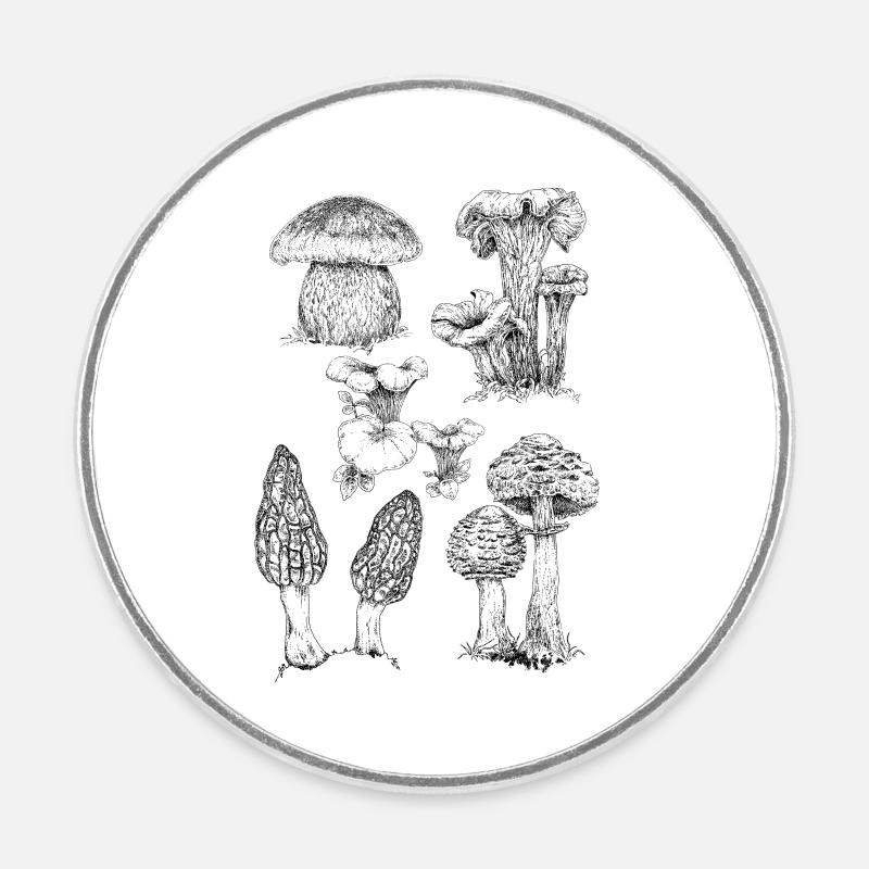 MUSHROOMS - Round  fridge magnet - white