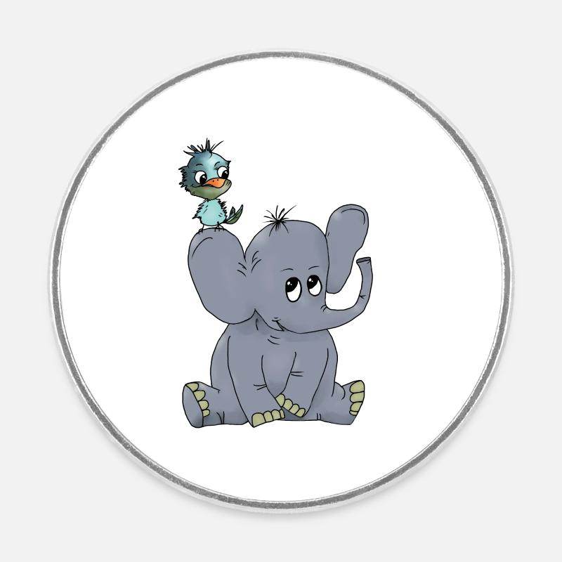 Elefant_mit_Vogel - Round  fridge magnet - white