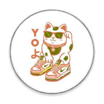 Yo Cat Streetwear Sneakers - Round  fridge magnet - white - Front