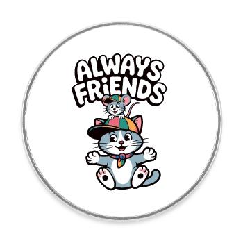 Always Friends Katze und Maus Illustration - Runder Kühlschrankmagnet - Weiß - Vorne