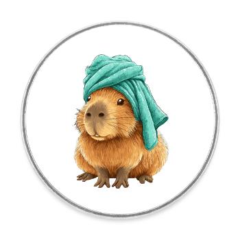 Capybara with cloth - Round  fridge magnet - white - Front