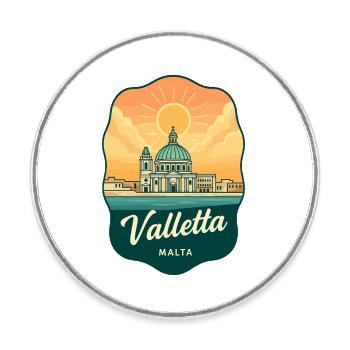 Valletta Malta Retro Sunset Reiseabzeichen - Runder Kühlschrankmagnet - Weiß - Vorne