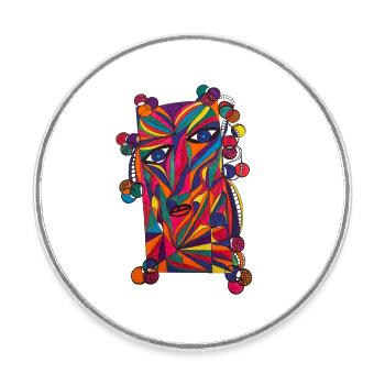 Portrait coloré du visage - Martina Eßer - Magnet rond - blanc - Devant