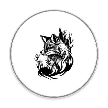 Pretty Cute Tattoo Style Fox in the Forest - Round  fridge magnet - white - Front