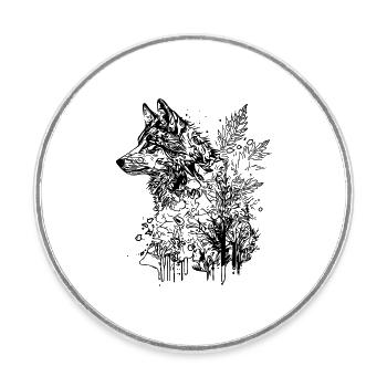 Vintage Wolf Head Portrait Nature Ink Tattoo Style - Round  fridge magnet - white - Front