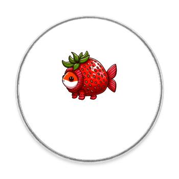 Poisson en costume de fraise - Magnet rond - blanc - Devant