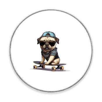 Skateboarding Mops für Skaters - Runder Kühlschrankmagnet - Weiß - Vorne