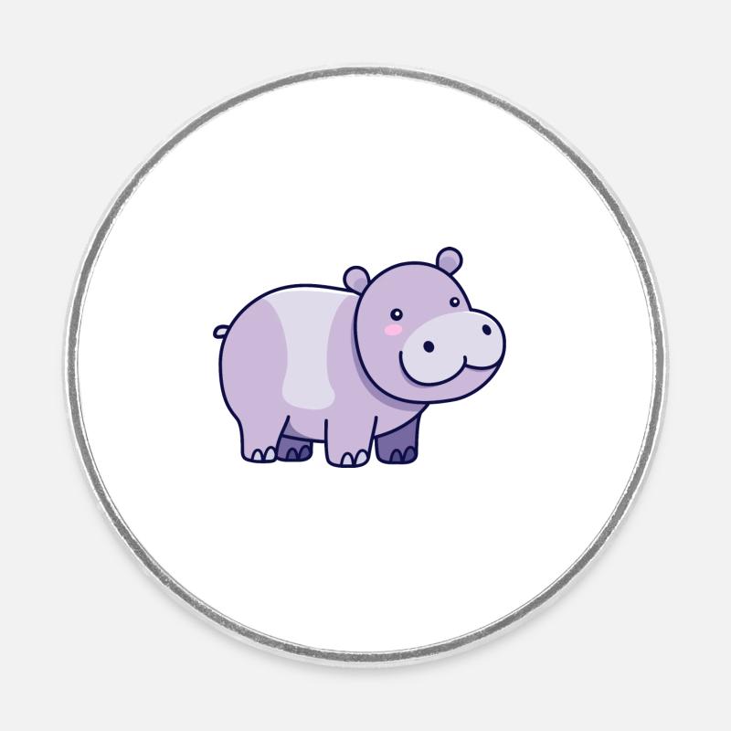 Hippopotame - Magnet rond - blanc