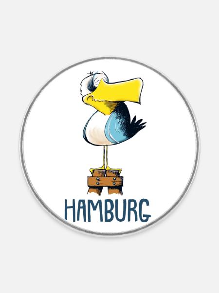 lustige Möwe Hamburg - Runder Kühlschrankmagnet - Weiß