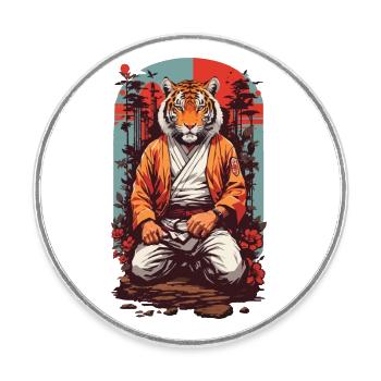 Tigre asiatique Karaté Arts martiaux Design rétro - Magnet rond - blanc - Devant