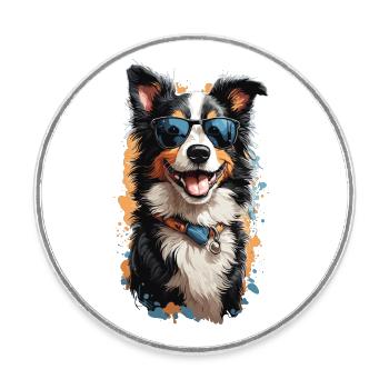 Border Collie Popart Style Dog Artwork - Round  fridge magnet - white - Front