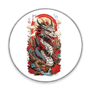 Ukiyo-E Drache Retro Japan Streetwear Design - Runder Kühlschrankmagnet - Weiß - Vorne