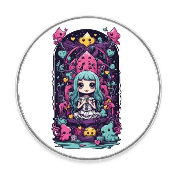 Kawaii Chibi Demons Queen E-girl Goth Art - Round  fridge magnet - white - Front