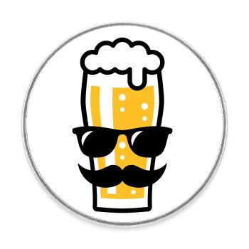 Bierglas (Bier / Sonnenbrille / Schnurrbart / 2C) - Runder Kühlschrankmagnet - Weiß - Vorne
