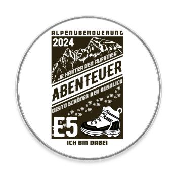 Abenteuer E5 Alpenüberquerung 2024 - Runder Kühlschrankmagnet - Weiß - Vorne