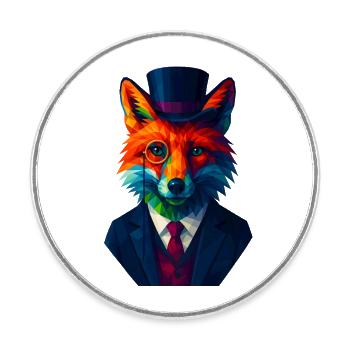 WPAP Stil Tiere - Fuchs eleganter Anzug Monokel - Runder Kühlschrankmagnet - Weiß - Vorne