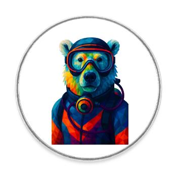 WPAP Stil Tiere - Eisbär im Taucheranzug Atemgerät - Runder Kühlschrankmagnet - Weiß - Vorne