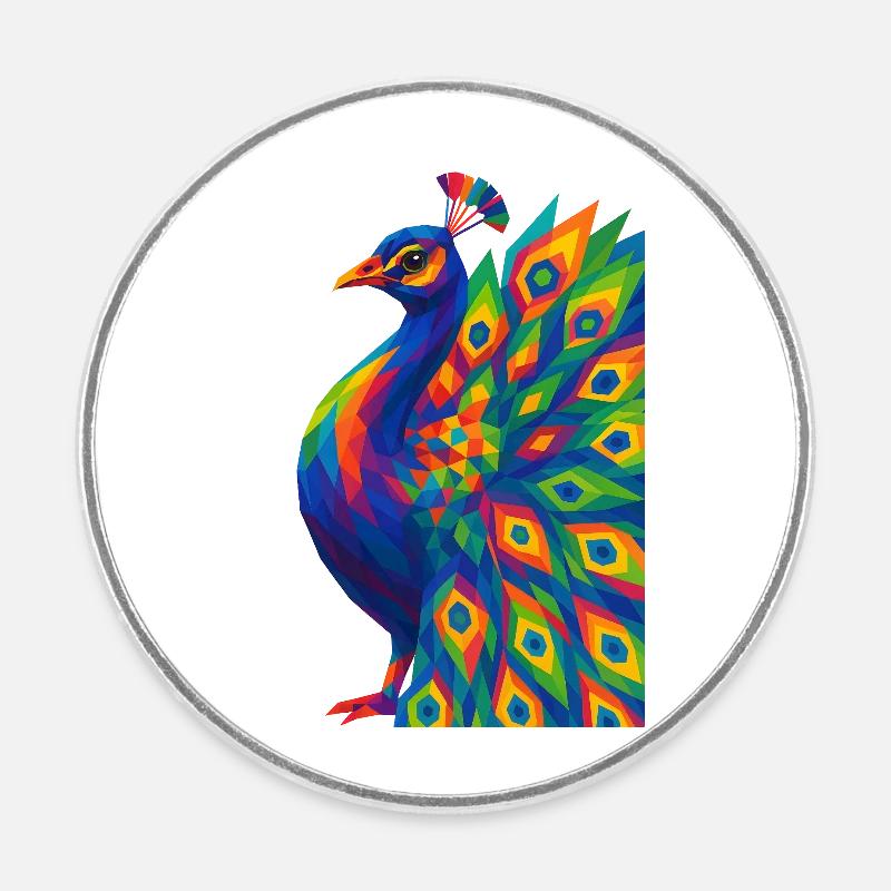 WPAP Polygon Style Animals - Peacock Portrait - Round  fridge magnet - white