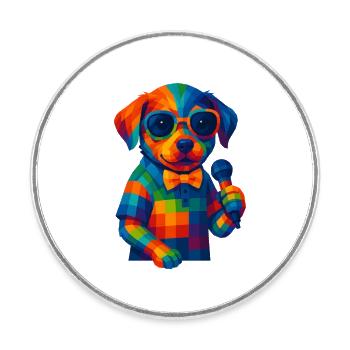 WPAP Polygon Stil Tiere - Hundewelpe Sonnenbrille - Runder Kühlschrankmagnet - Weiß - Vorne