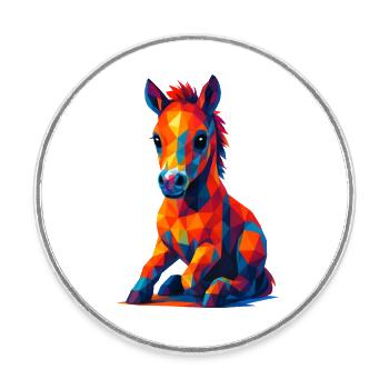 WPAP Polygon Kawaii Style Animaux Bébé Cheval Poulain - Magnet rond - blanc - Devant