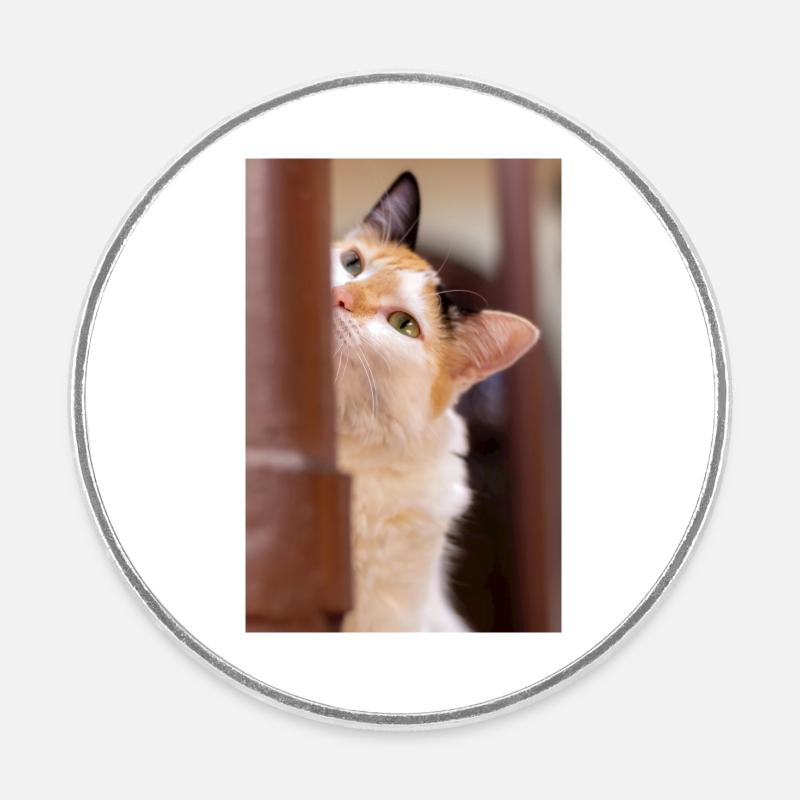 le chat - Magnet rond - blanc