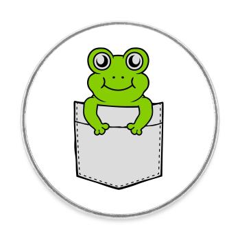 Poche de poitrine petite grenouille douce - Magnet rond - blanc - Devant