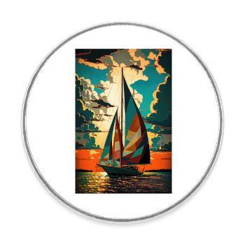 Boat Sailboat Ocean Art Sailing - Round  fridge magnet - white - Front
