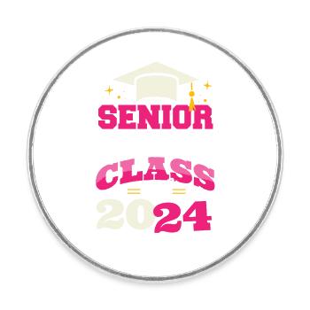 Senior Mom Class of 2024 Proud Mama Funny - Round  fridge magnet - white - Front