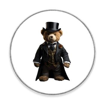Plush bear in black tailcoat - Round  fridge magnet - white - Front