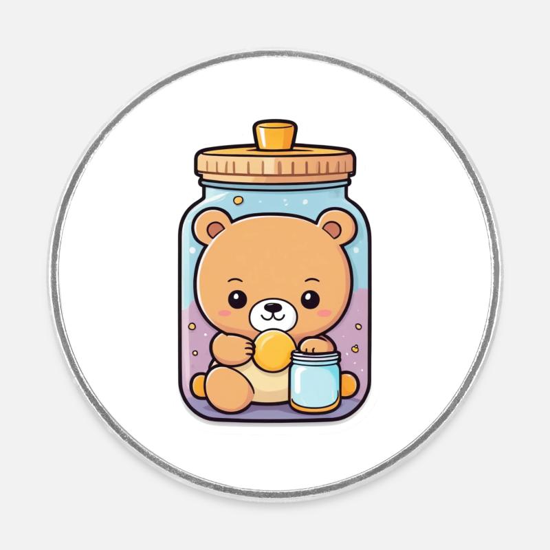 Ours mignon dans un bocal - Magnet rond - blanc