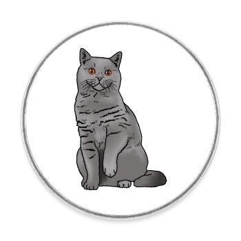 British Shorthair Cat - Round  fridge magnet - white - Front