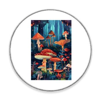 Forêt de champignons | IA - Magnet rond - blanc - Devant