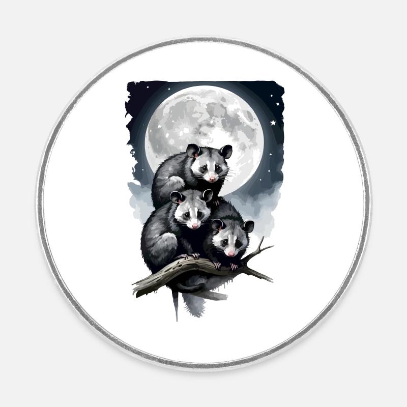 Opossum, das vom Mond beleuchtet wird. - Runder Kühlschrankmagnet - Weiß