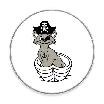 Pirate Cat Buccaneer Eye Patch Hat Rowing Boat - Round  fridge magnet - white - Front