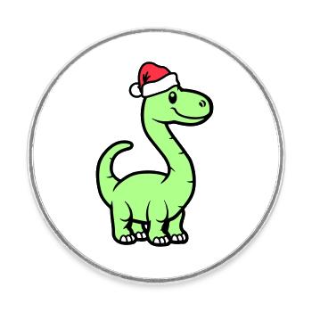 Dinosaurier Brontosaurus Weihnachtsmann - Runder Kühlschrankmagnet - Weiß - Vorne
