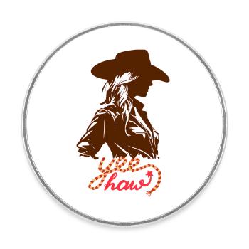 Yee haw Western Woman Illustration Scherenschnitt - Runder Kühlschrankmagnet - Weiß - Vorne
