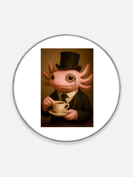 Eleganter Axolotl zum Kaffee - Runder Kühlschrankmagnet - Weiß
