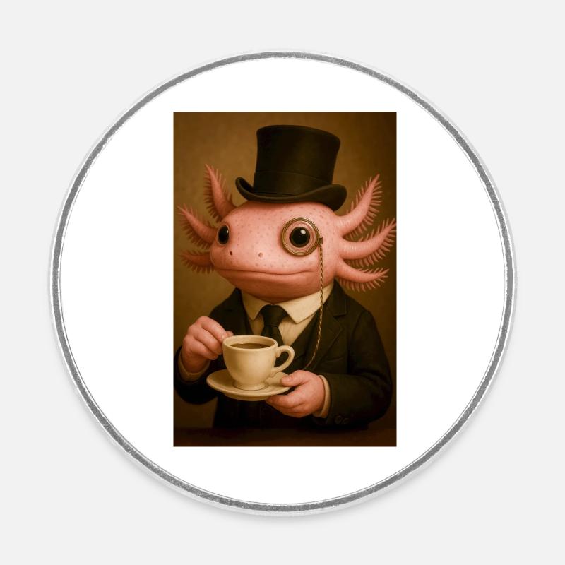 Eleganter Axolotl zum Kaffee - Runder Kühlschrankmagnet - Weiß