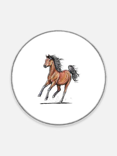 Braunes Pferd Galopp - Runder Kühlschrankmagnet - Weiß