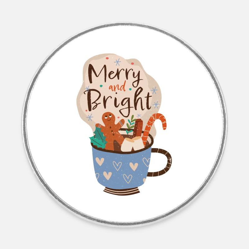 Merry and Bright Mug Noël - Magnet rond - blanc