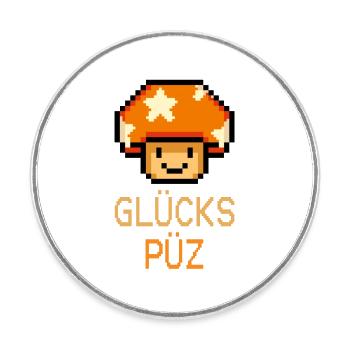Glückspüz - Lucky Guy, Dialect, Pixel - Round  fridge magnet - white - Front