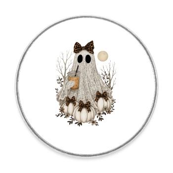 Cute Lace Ghost, Halloween Ghost Pumpkin Coffee - Round  fridge magnet - white - Front