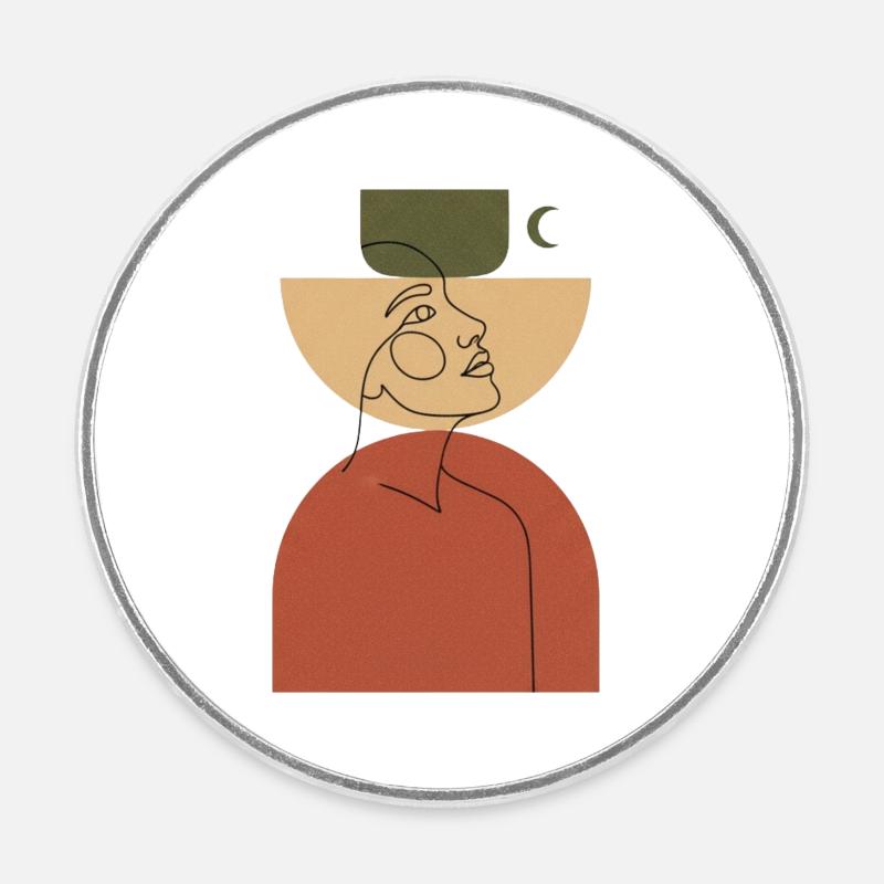 Tête abstraite avec forme géométrique - Magnet rond - blanc