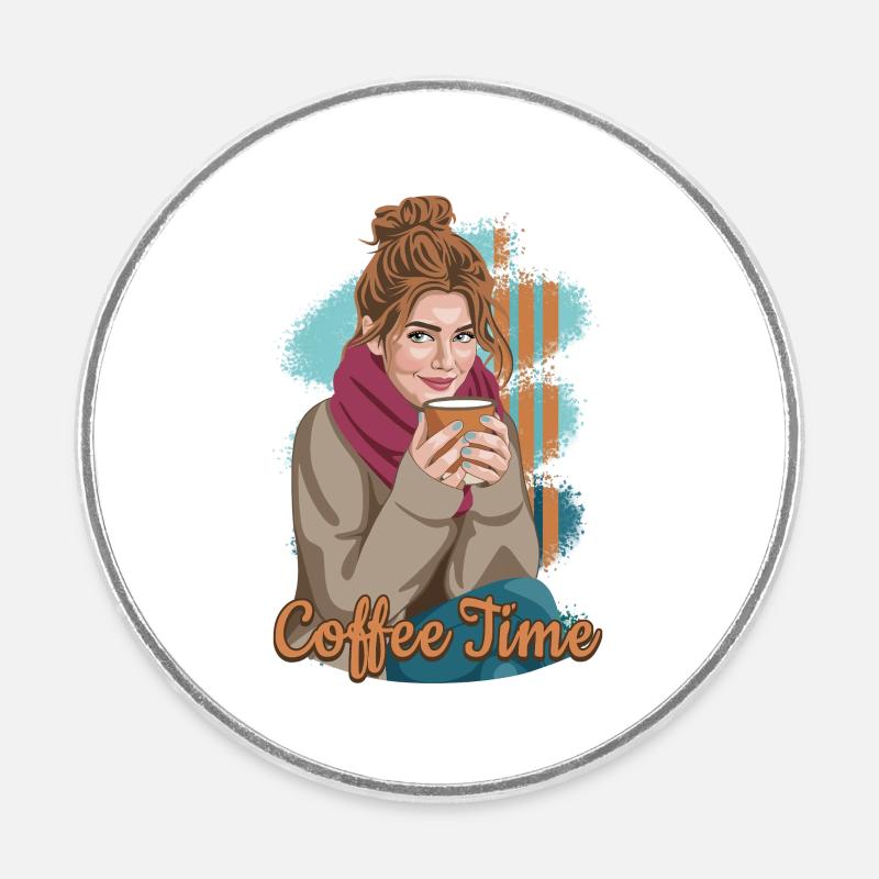 Coffee Time - Round  fridge magnet - white