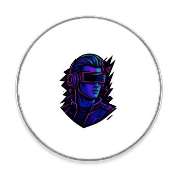 Neon Cyber VR Kopfportrait, Cyberpunk - Runder Kühlschrankmagnet - Weiß - Vorne