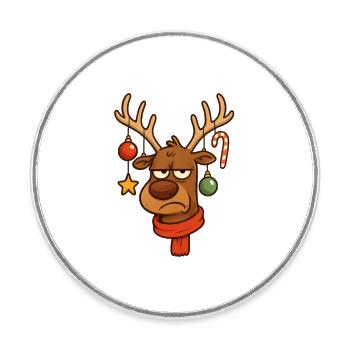 Annoyed reindeer with Christmas decoration - Round  fridge magnet - white - Front