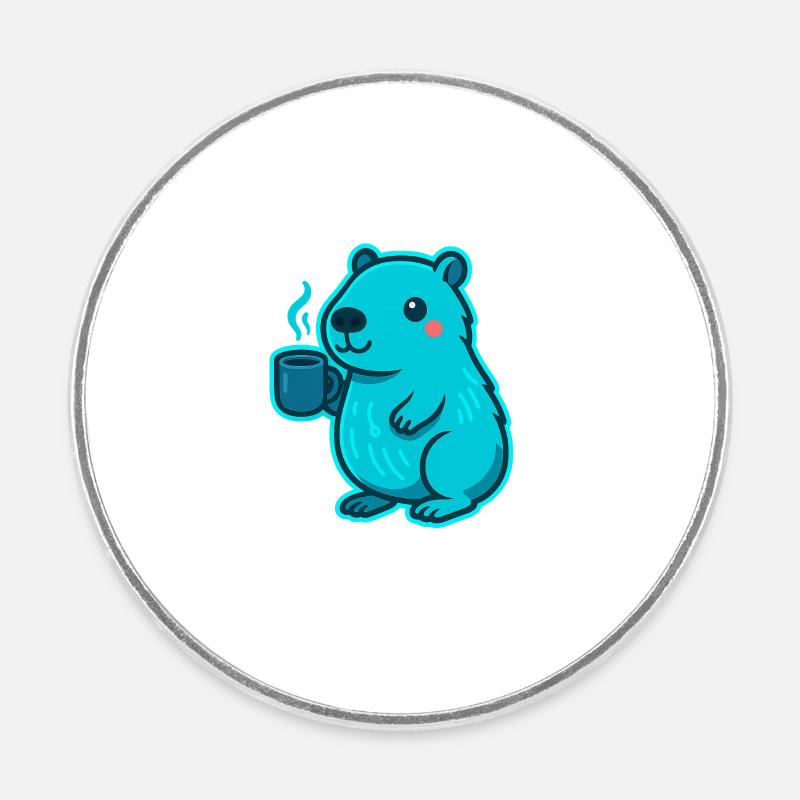 Blauer Capybara mit Kaffee - Runder Kühlschrankmagnet - Weiß