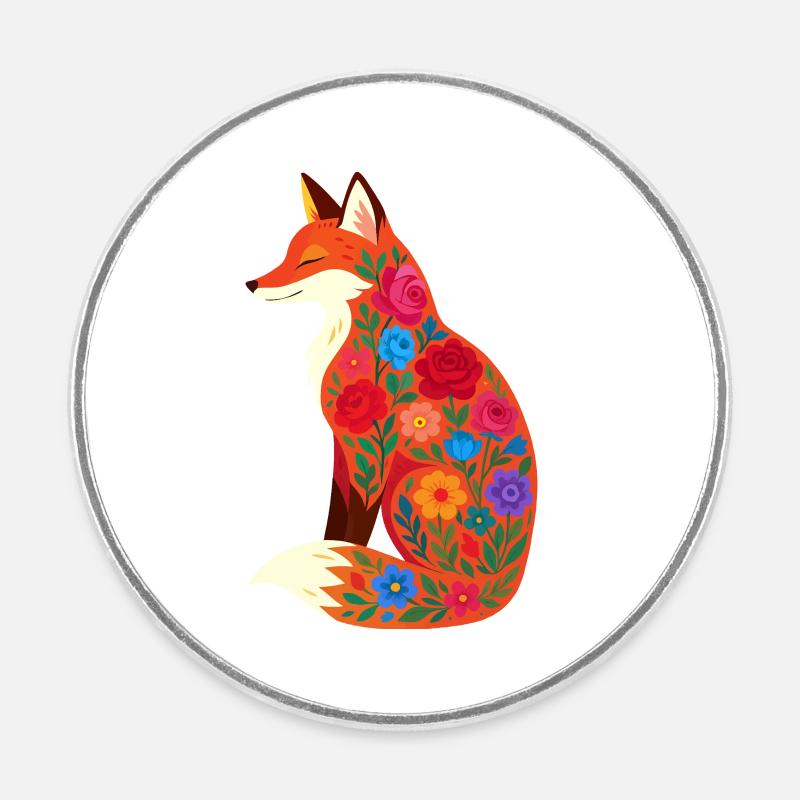 Renard - Magnet rond - blanc