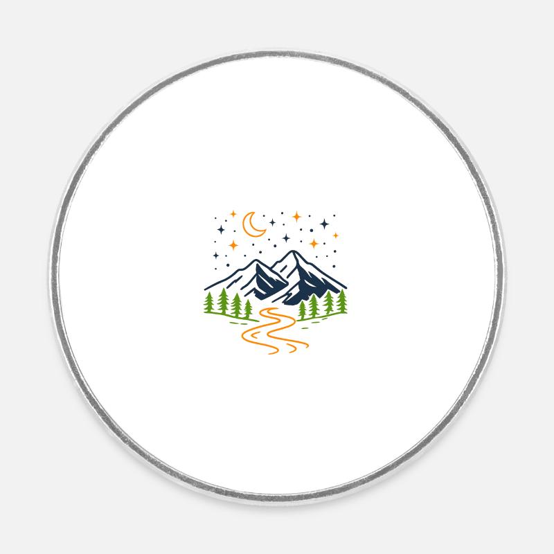Night between mountains and orange river - Round  fridge magnet - white